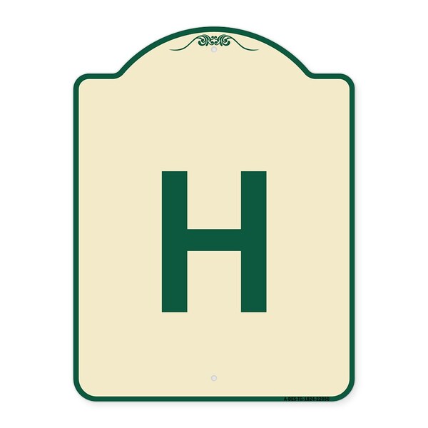 Designer Series Sign W/ Letter H, Tan & Green Heavy-Gauge Aluminum Sign, 24" x 18", TG-1824-22950
